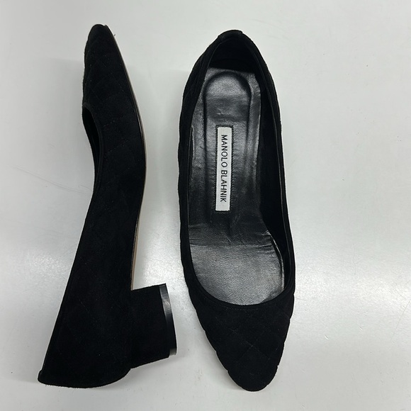 Manolo Blahnik Heels Shoes Low Pumps Quilted Suede Leather Black Size 35.5 5.5 - Picture 1 of 10